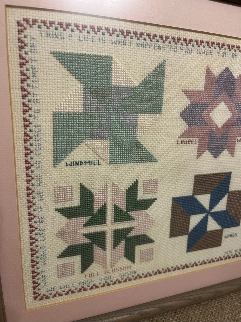Cross stitch quilt patterns sampler framed 12.5